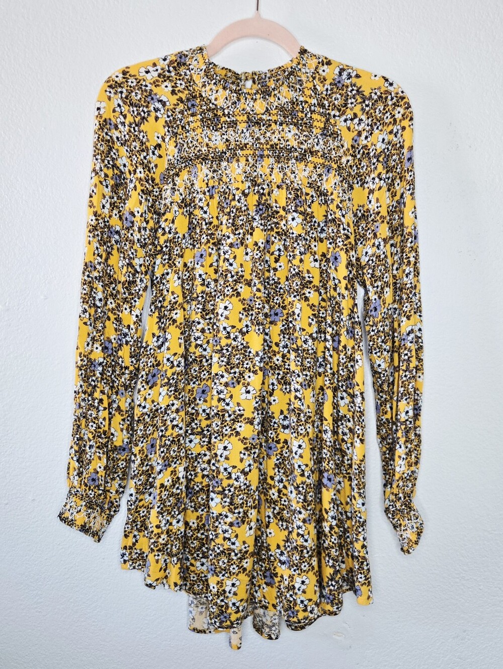 Free People Flowers In Her Hair Smock Detail Tunic Top Mini Dress Yellow Small